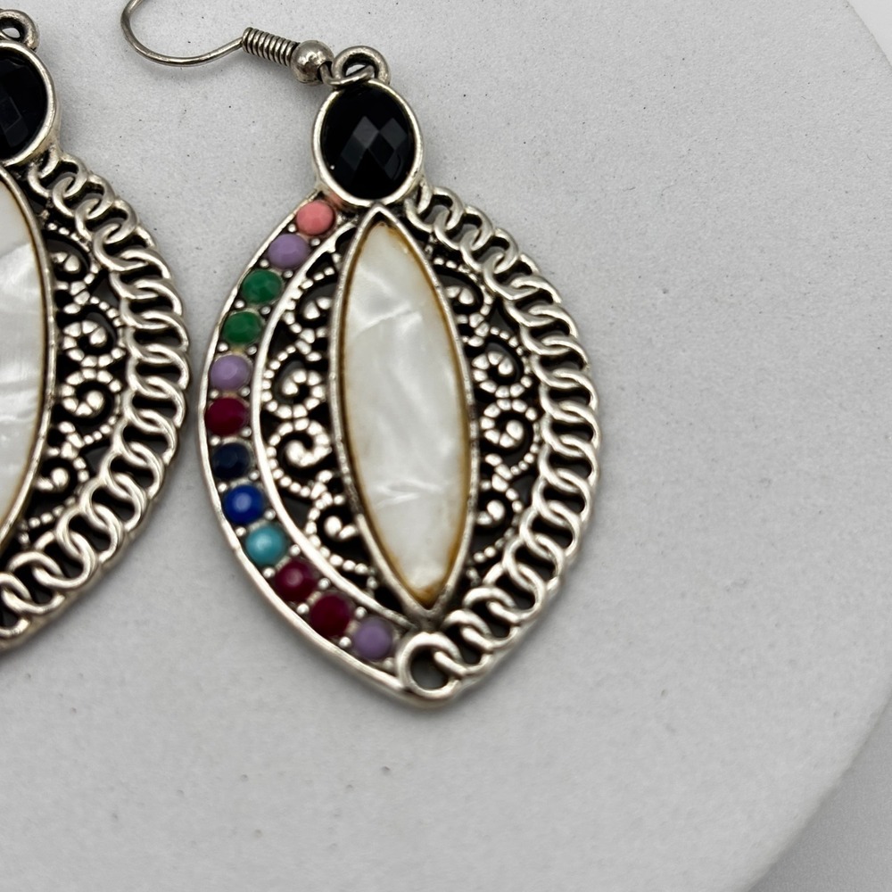Vintage 90s Silver-Tone Filigree Women's Earring Set Bohemian Retro Drop Dangle - Picture 3 of 14
